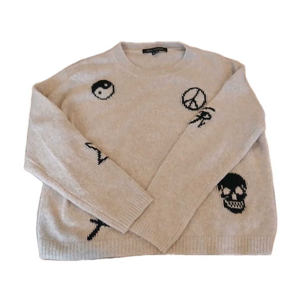Skull Cashmere Beige Black Cashmere Sweater M
